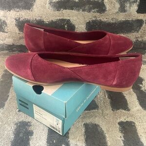 Deep red suede TOMS flats